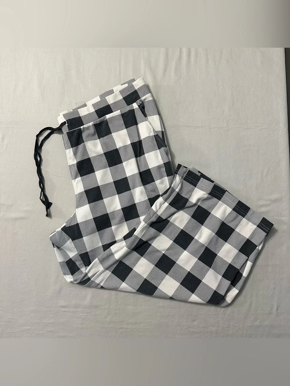 Lands End Lounge Pants XL 18 Womens Black White Buffalo Plaid Knit Sleep